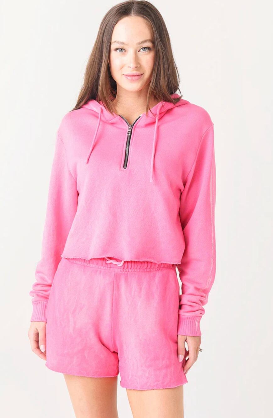 COTTON CITIZEN Brooklyn Crop Zip Hoodie In Hot Pink Mix Womens Medium